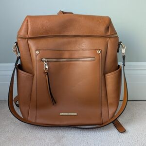 Poppy & Peonies Brown Faux-Leather Backpack